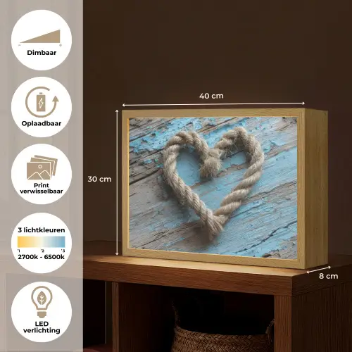 Hart - Touw - Hout - Rustiek Light Box met batterij (Wandlamp) middel -USP_websiteoverzichtNL