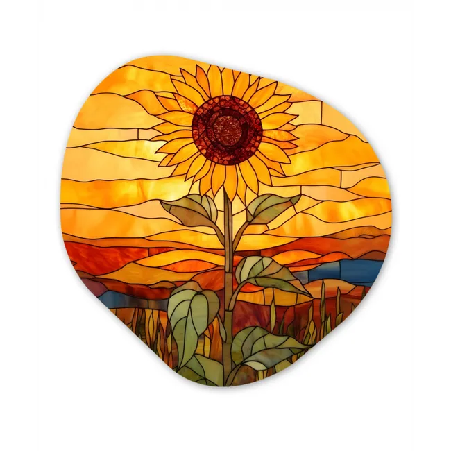 Zonnebloem - Mozaïek - Zonsondergang - Geel Wandcirkel Organisch Forex 3mm klein -3d