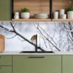 Roodborstje - Tak - Sneeuw - Winter - Levendig keuken achterwand 2 middel -sfeer3