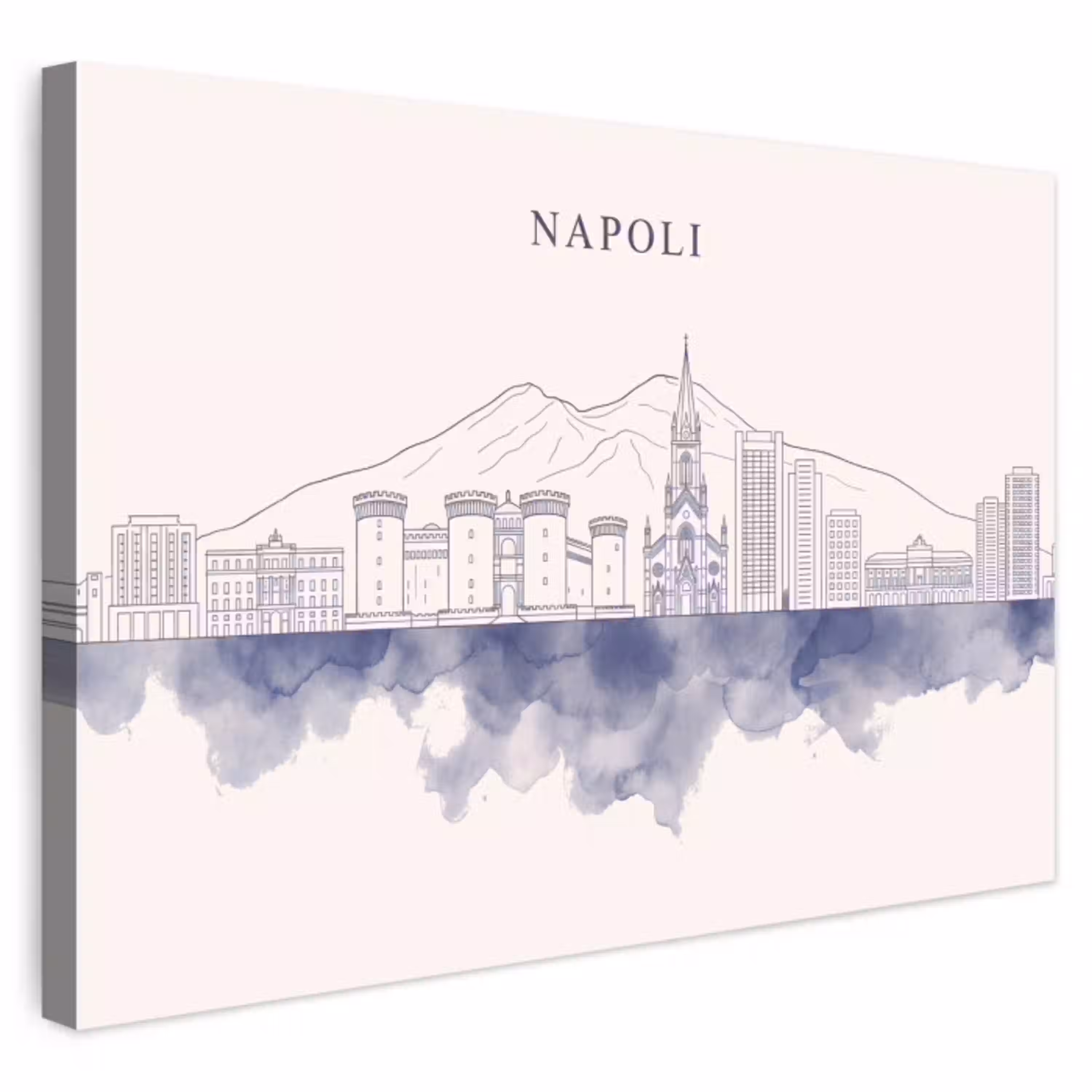 Napels - Skyline - Italie - Lijntekening - Aquarel Tuinposter op houten frame 2 cm dik klein -3d