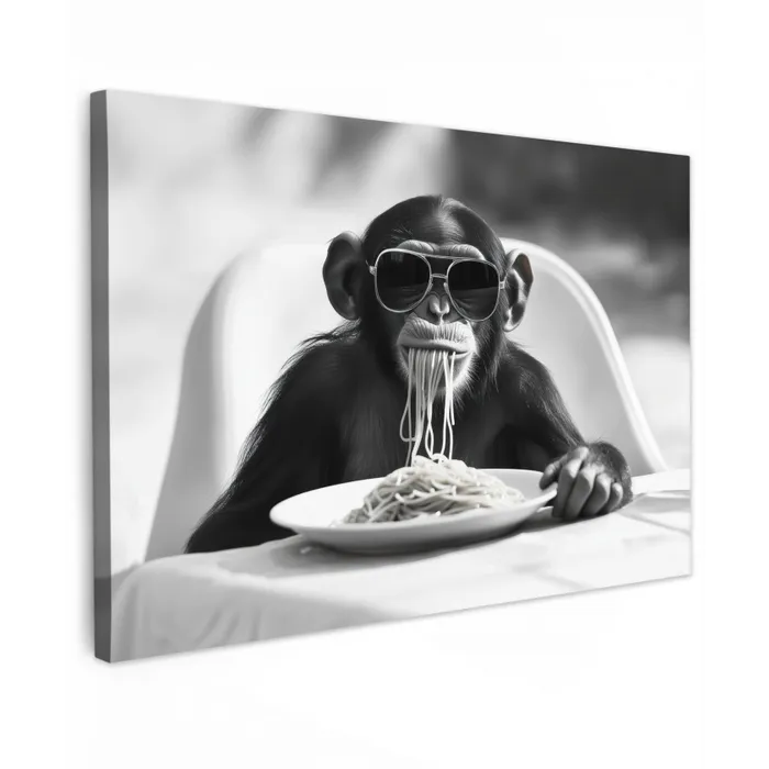 Aap - Spaghetti - Zonnebril - Zwart wit - Cool - Dier canvas 2cm klein -z3d