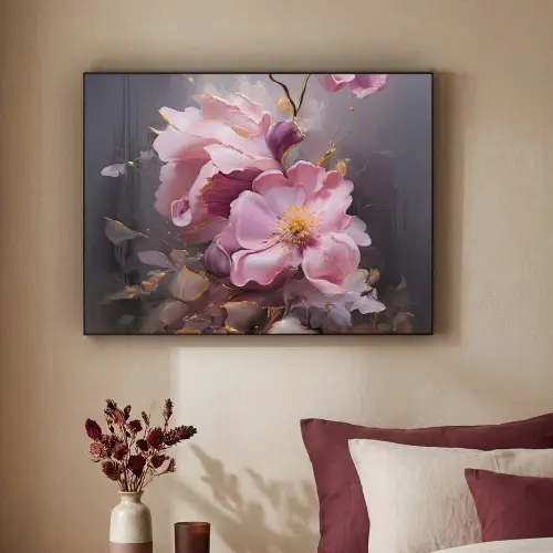Bloemen - Roze - Stilleven - Kunst Textielframe zwart klein -sfeer1