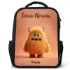 Oranje Pluizig Monster met Hoorns Rugzak - Zwart middel -3d