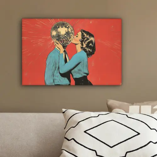 Vrouw - Retro - Discobal - Kus canvas 2cm klein -sfeer3