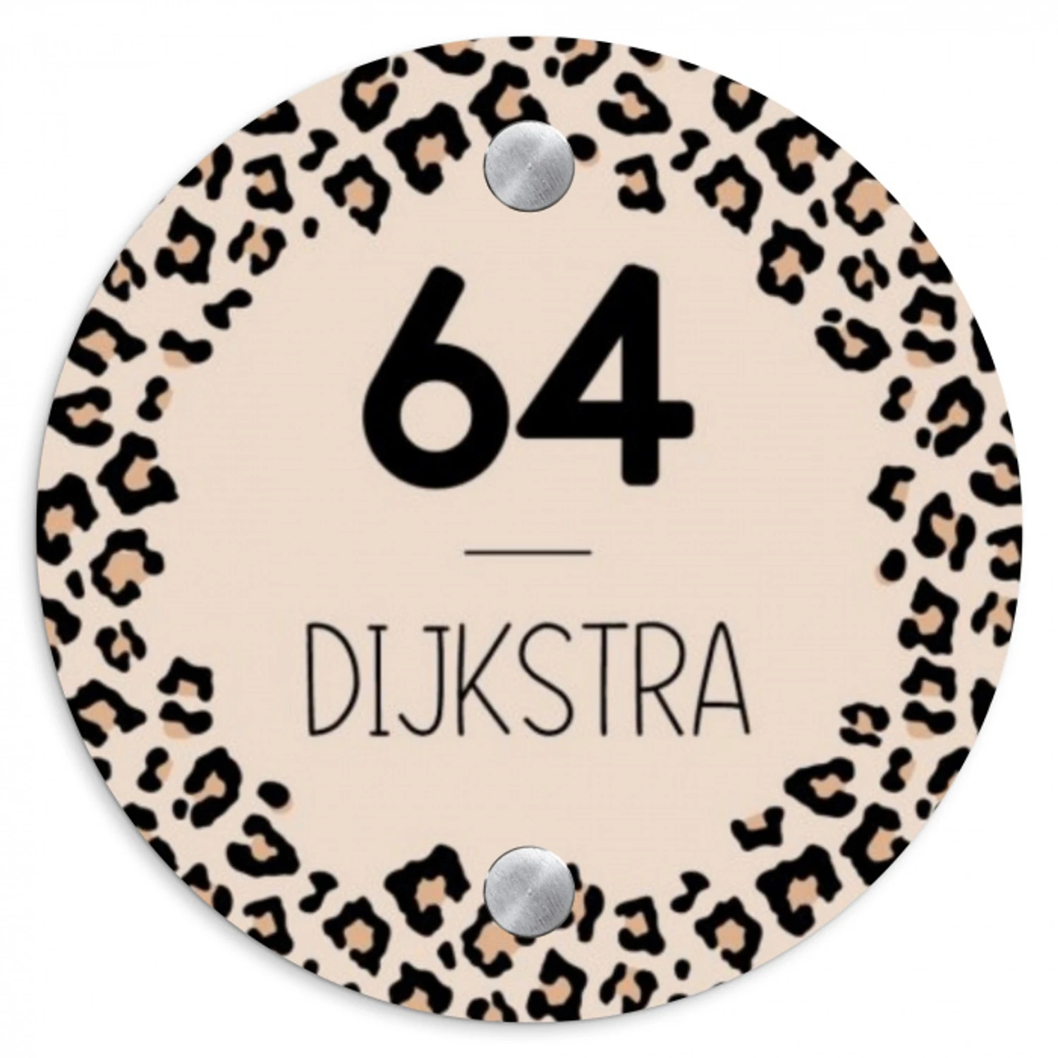 Beige luipaardprint - Modern Naambord Rond klein -3d