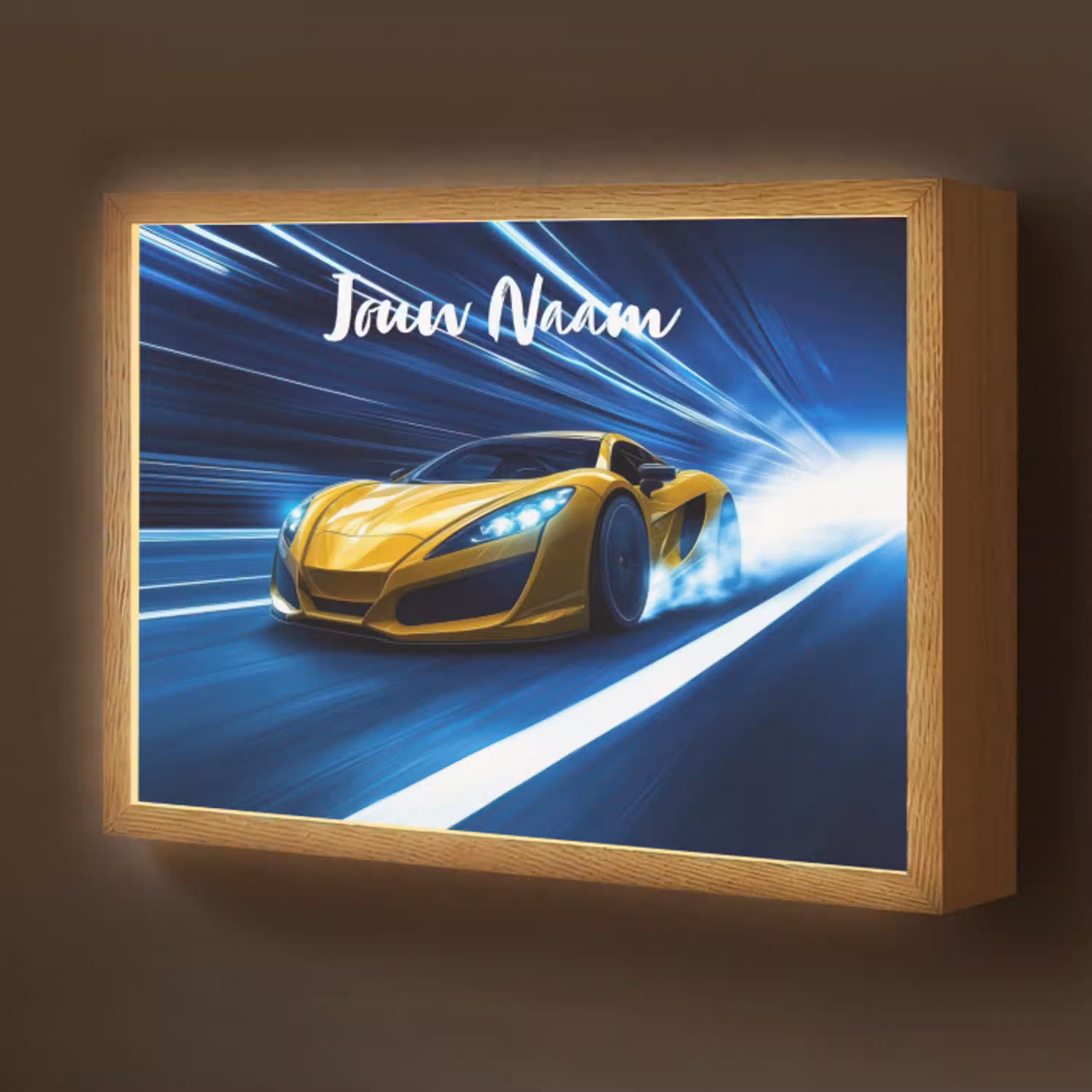 Auto - Geel - Race - Blauw Light Box met batterij (Wandlamp kind) middel -z3d_website