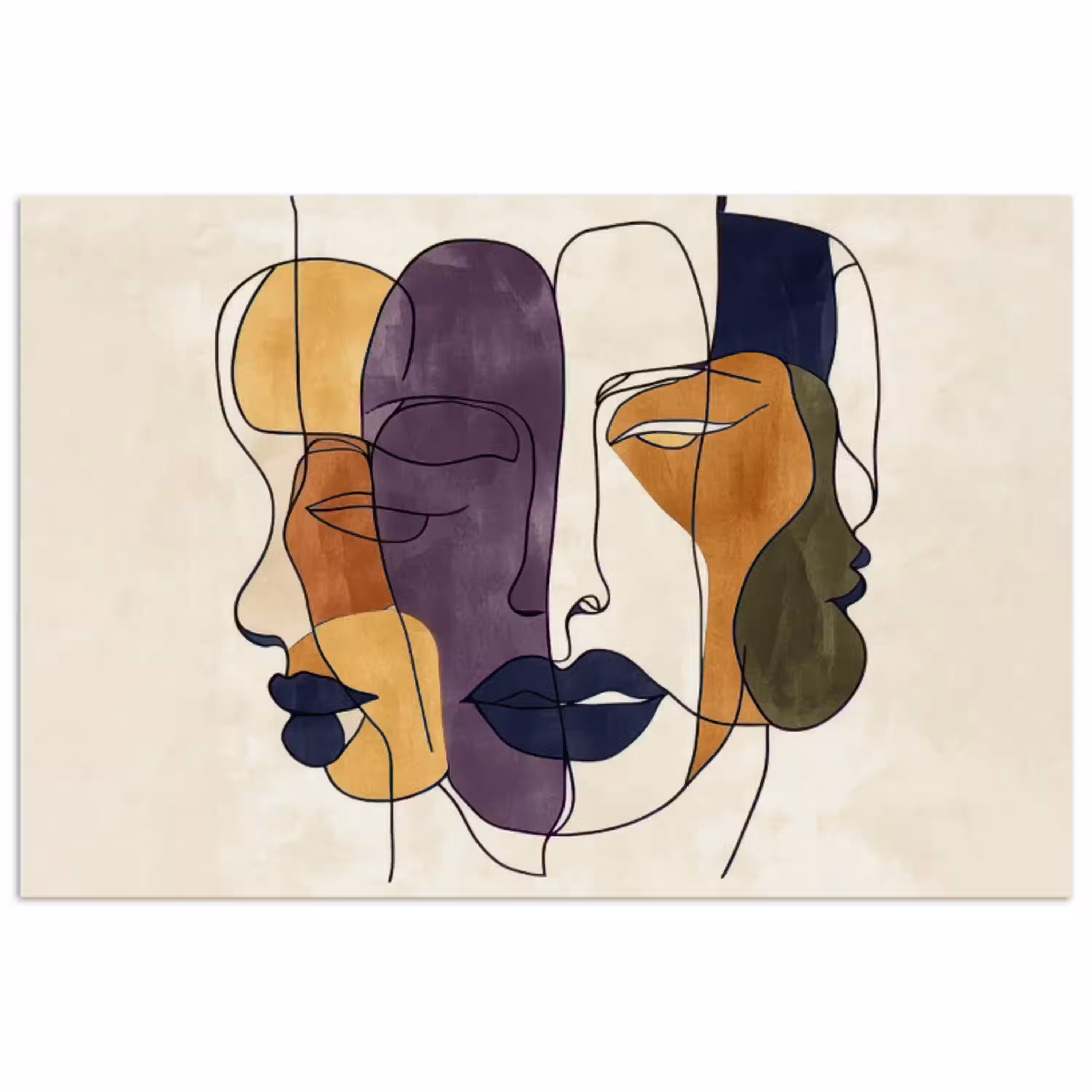 Abstract - Overlappende gezichten - Paars - Donkergroen poster papier klein -3d