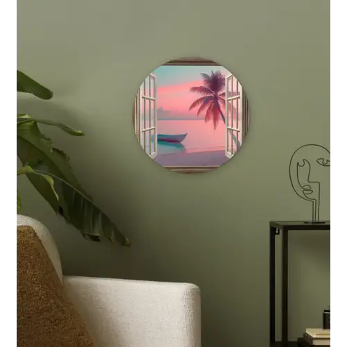 Doorkijk - Strand - Palmboom - Tropisch Wandcirkel plexiglas klein -sfeer3