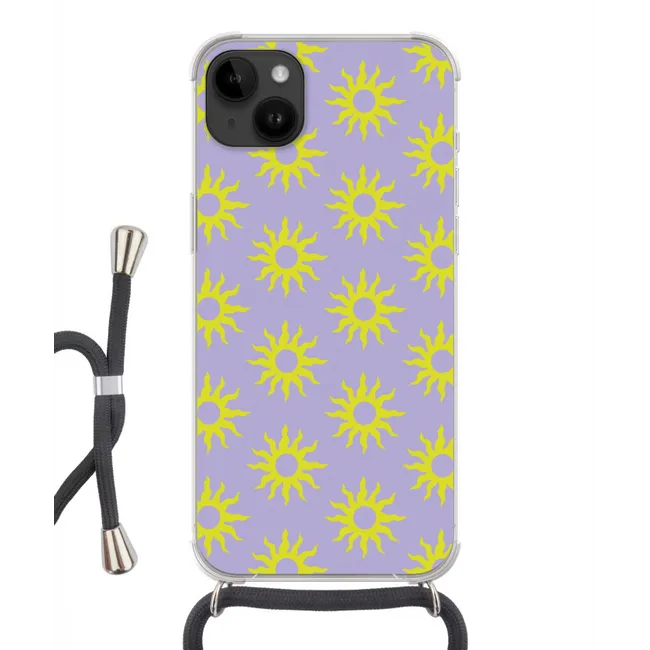 Telefoonhoesje met koord - Zonnen patroon - Geel - Paars - Zomer