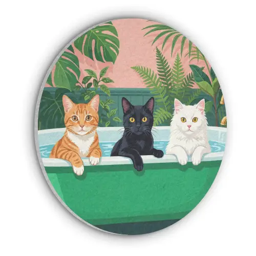 Badkamer - Kattenparade - Kleurrijk Akoestische PET Vilt - Rond klein -3d