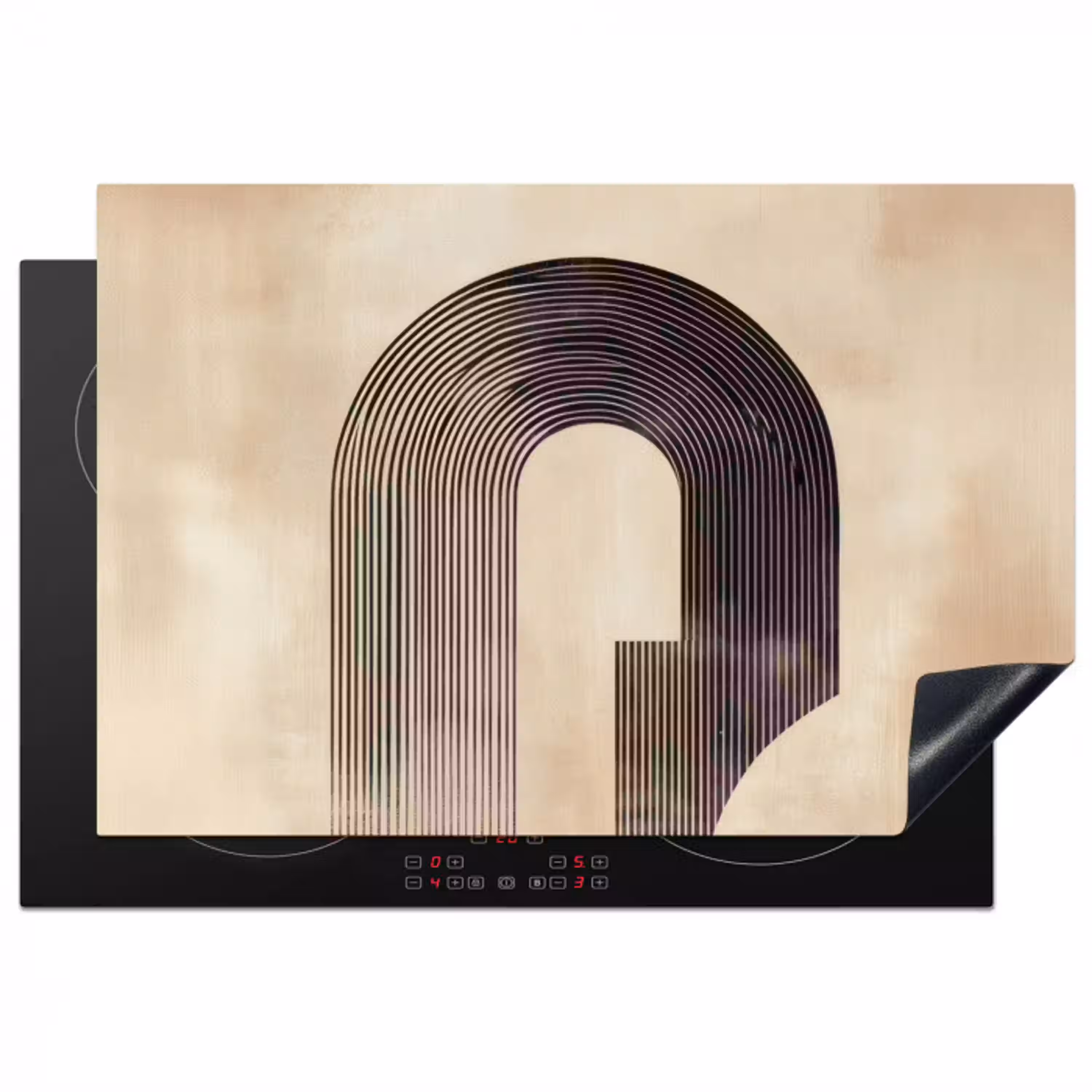Boog -  Strepen - Minimalistisch - Zwart Inductie beschermer vinyl 3mm klein -3d