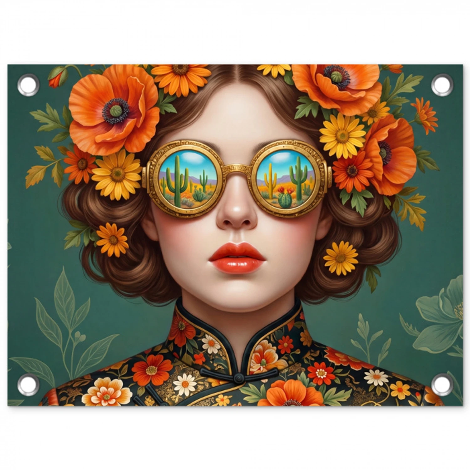 Portret - Vrouw - Kleurrijk - Expressief tuinposter los doek klein -3d