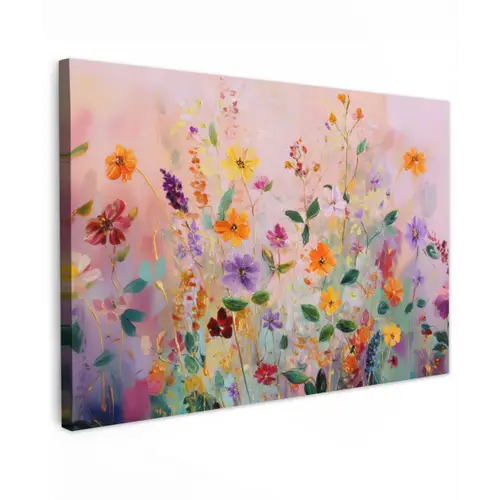 Schilderij - Bloemen - Abstract - Kleurrijk canvas 2cm klein -z3d