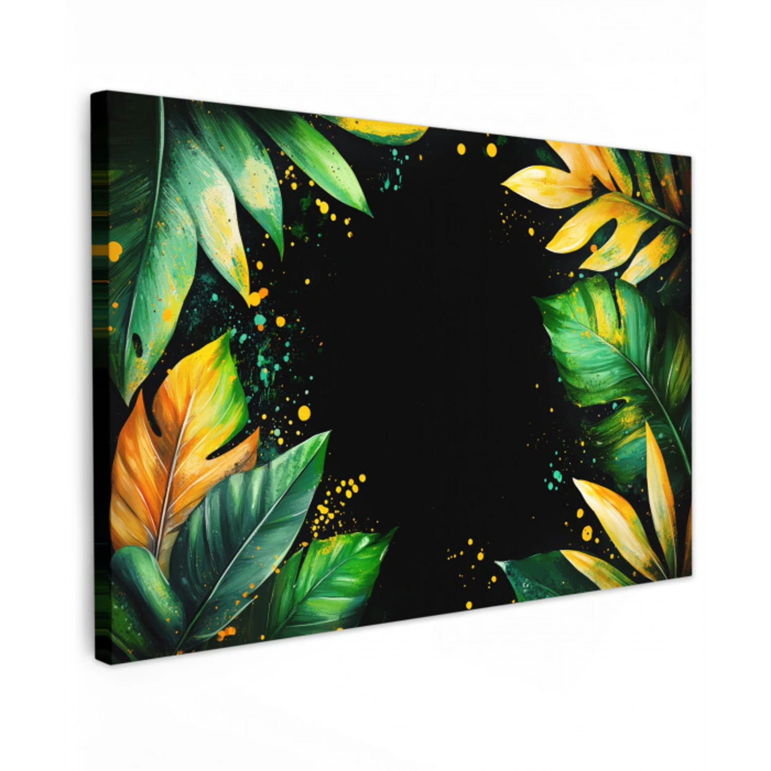 Bladeren - Groen - Geel - Verf - Jungle Tuinposter op houten frame 2 cm dik klein -3d