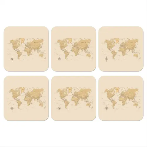 Wereldkaart - Realistisch - Beige onderzetter kurk middel -3d