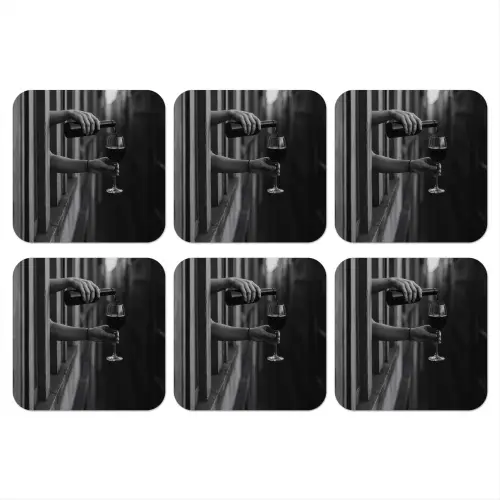 Wijnfles - Glas - Handen - Raam onderzetter kurk middel -3d