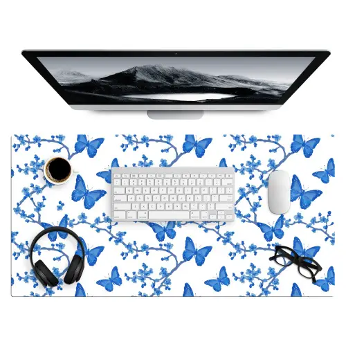 Vlinder - Bloemen - Blauw Muismat XXL klein 681 -3d