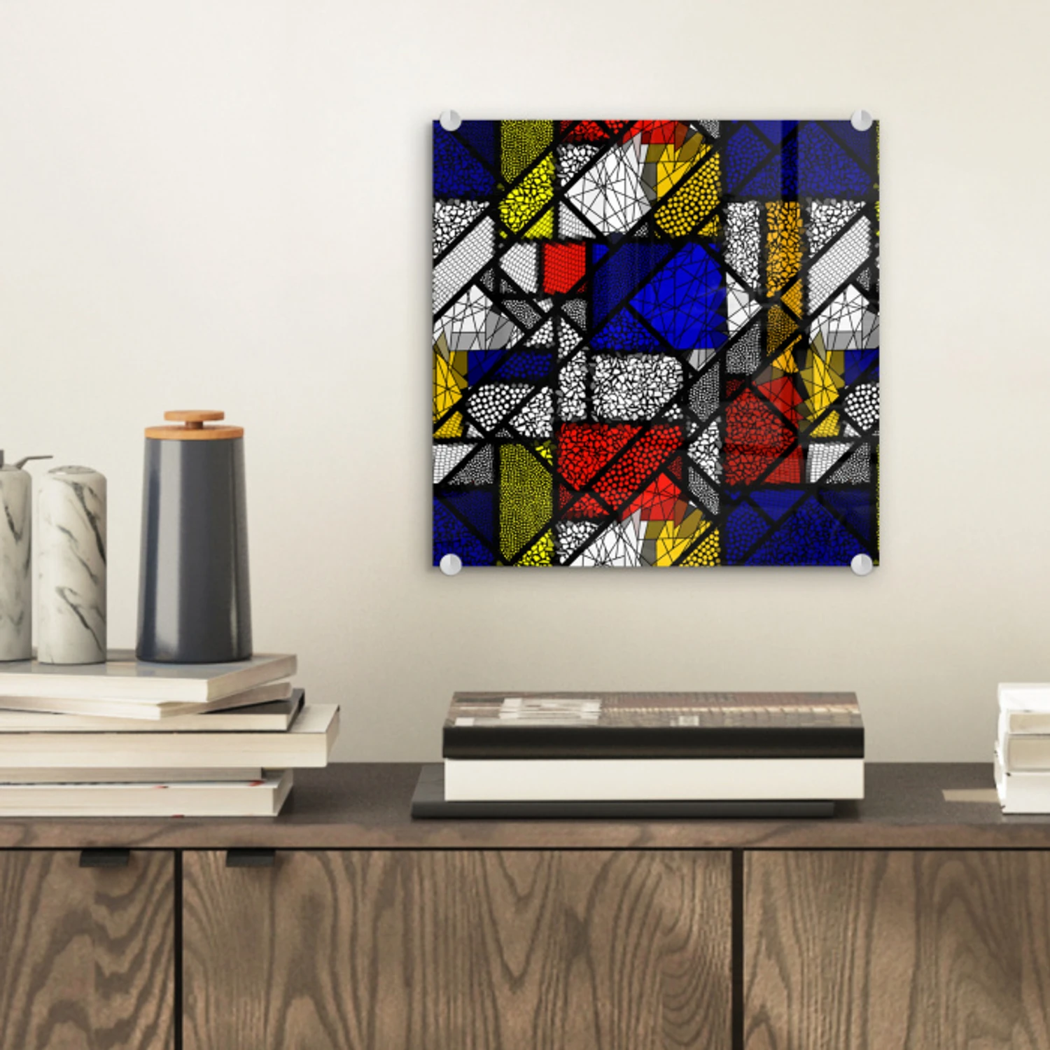 Mondriaan - Glas in lood - Oude Meesters - Kunstwerk - Abstract - Schilderij plexiglas 5mm klein -sfeer1