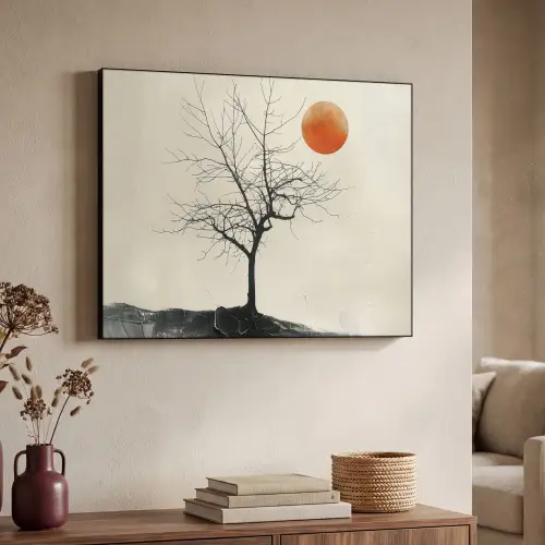 Boom - Zon - Modern - Landschap Textielframe zwart klein -sfeer3