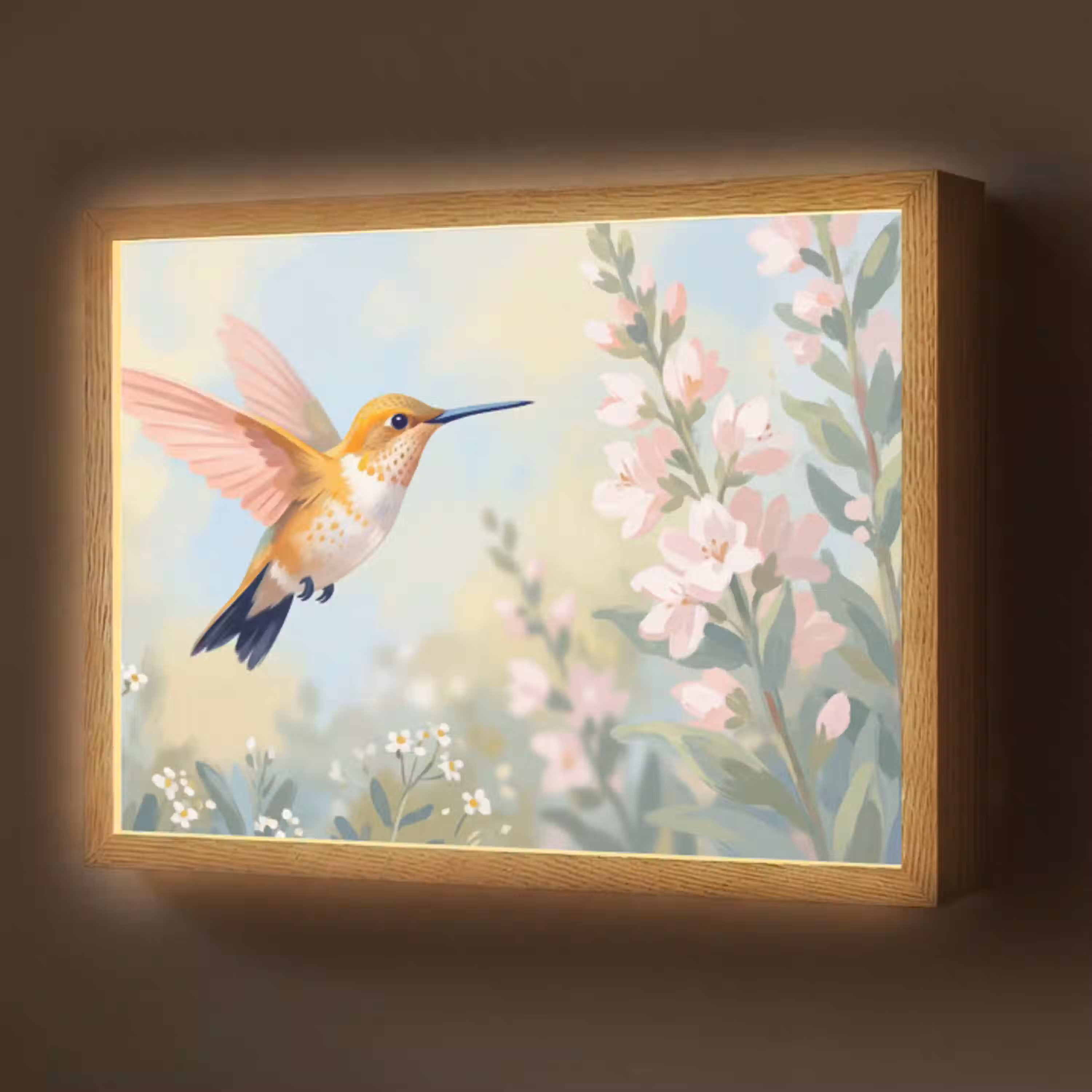 Kolibrie - Illustratie - Kleurrijk Light Box met batterij (Wandlamp) middel -z3d_website