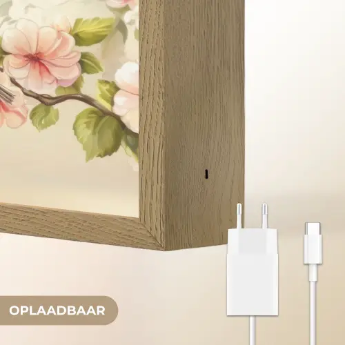 Takken - Bloemen - Vogeltjes - Roze Light Box met batterij (Wandlamp) middel -USP_websiteoplaadbaarNL