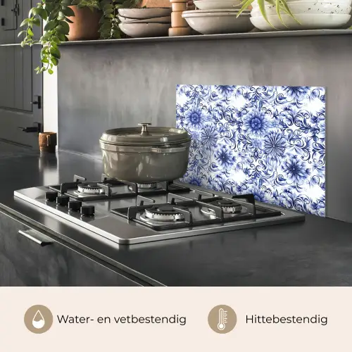 Bloemen - Blauw - Patroon - Wit keuken achterwand spatscherm klein 900 -usp_NL