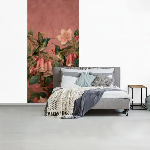 Kolibries - Bloemen - Groen - Roze fotobehang vinyl groot -slaapkamer