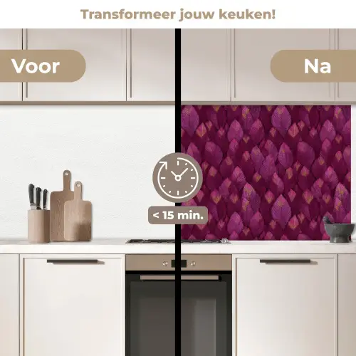 Bladeren - Patroon - Burgundy keuken achterwand 2 middel 871 -voor-na2_NL