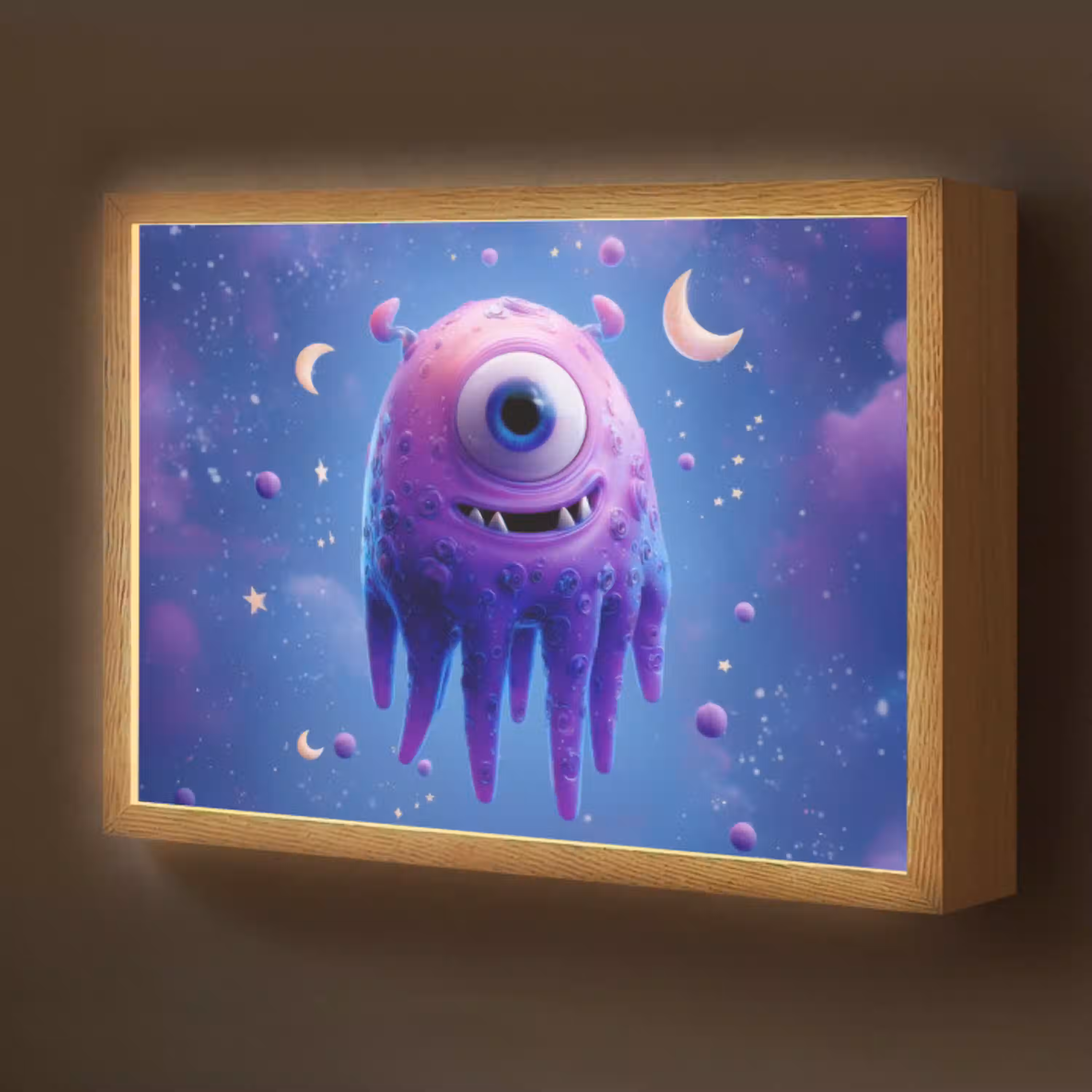 Monster - Ruimte - Sterren - Paars Light Box met batterij (Wandlamp kind) middel -z3d_website