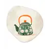 Theepot - Groen - Bloemen - Oranje Wandcirkel Organisch Aluminium middel -3d