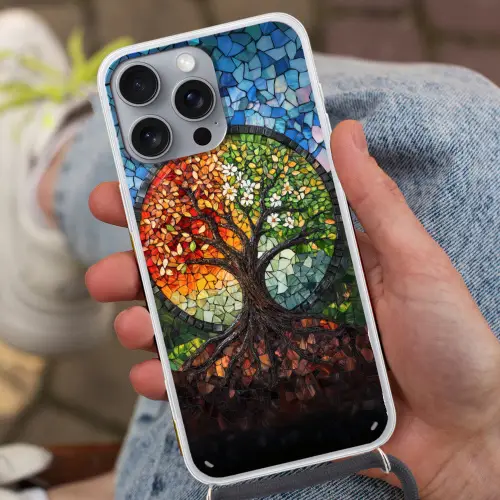 Boom - Seizoenen - Mozaïek - Bergen Hoesje iPhone 16 Pro Max met koord klein -sfeer3