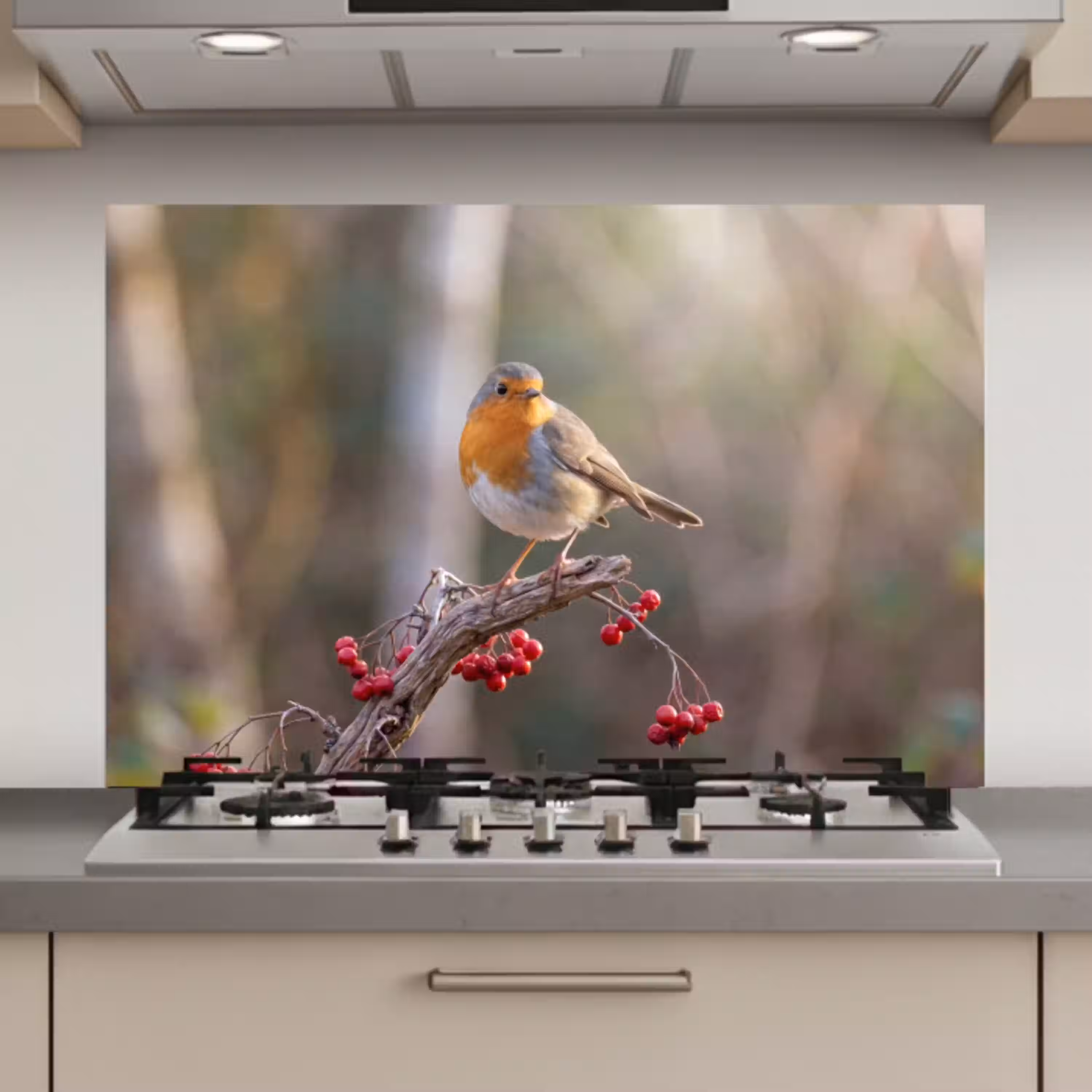 Roodborst - Tak - Bessen - Natuur keuken achterwand spatscherm klein -3d_website