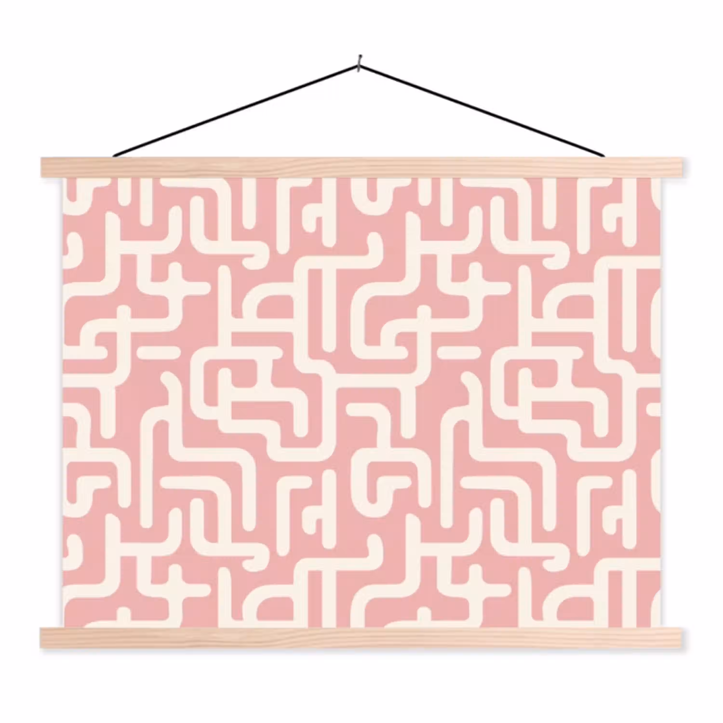 Doolhofpatroon - Roze - Wit - Abstract textielposter latten blank klein 122 -3d