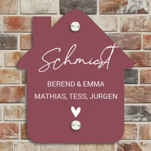 Donker oudroze - Sierlijk Naambord Huisje klein -sfeer6
