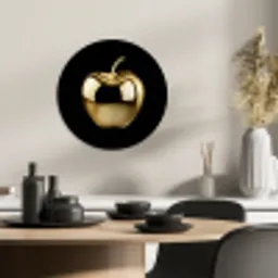 Appel - Goud - Chrome - Zwart KitchenYeah - Keuken - Wandcirkel Forex klein -sfeer2