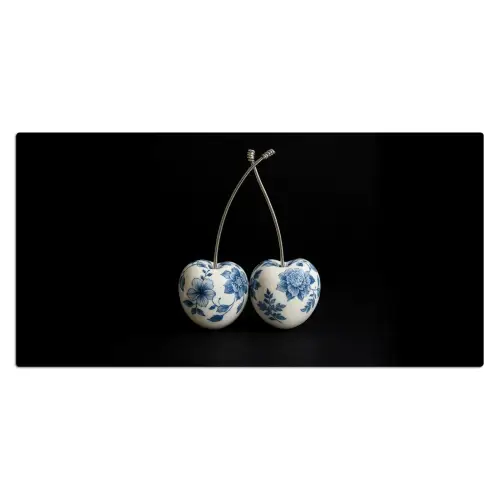 Kersen - Delfts blauw - Fruit Muismat XXL klein -3d_leeg
