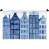 Aquarel - Grachtenpanden - Delfts - Blauw Wandkleed katoen klein -zz3d