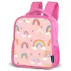 Regenboog - Patroon - Pastel - Handgetekend Kinderrugzak - Roze middel -schuin