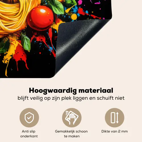 Spaghetti - Graffiti - Verf - Kleurrijk - Eten - Modern Inductie beschemer met haakjes klein -ky-onderkant-nl