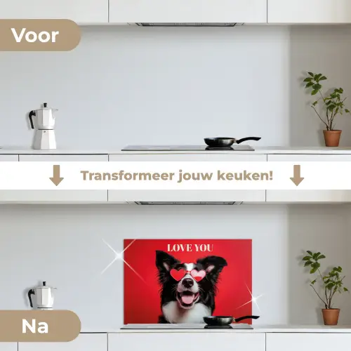 Hond - Hartjesbril - Loveyou - Rood keuken achterwand spatscherm klein -voor_na_NL