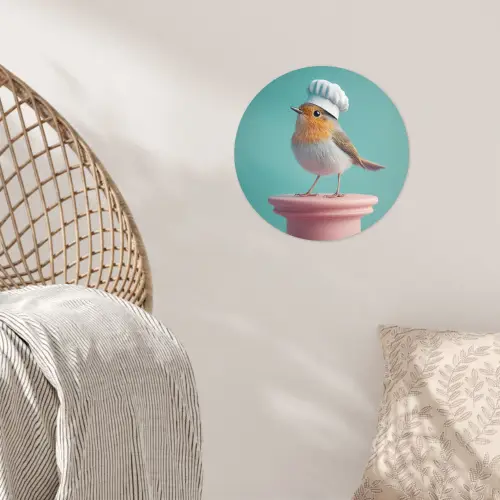 Roodborstje - Vogel - Koksmuts - Sokkel Wandcirkel behangsticker klein -sfeer4