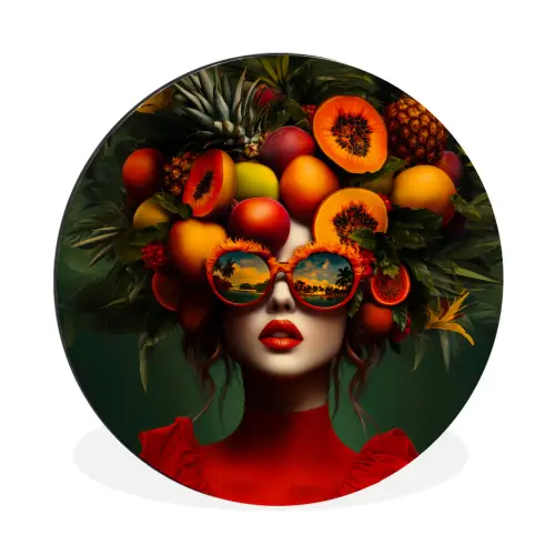 Vrouw - Vruchten - Papaja - Ananas Wandcirkel aluminium klein -3d