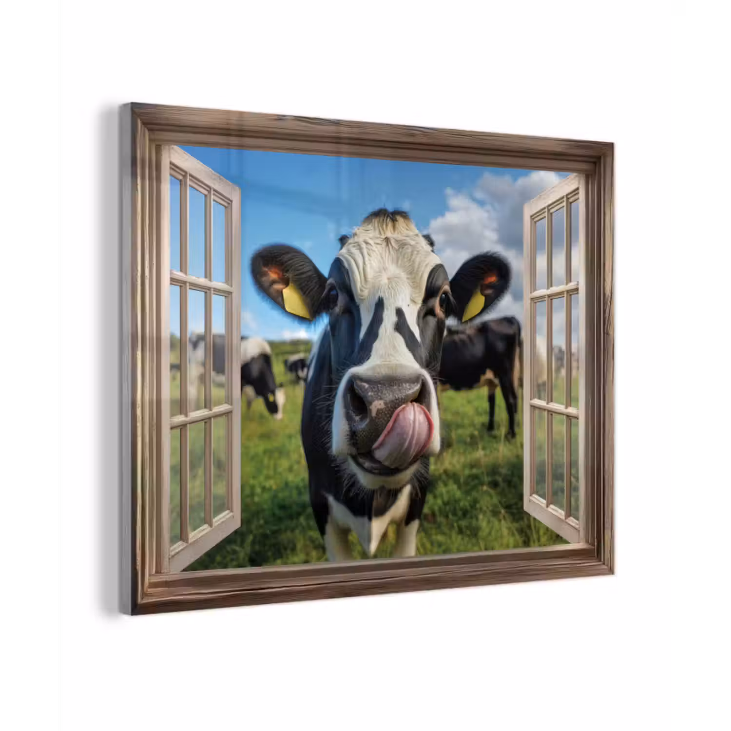 Glas schilderij - Doorkijk - Koe - Weiland - Dieren - Natuur