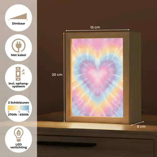 Hartvorm - Pastelkleuren - Tie Dye Light Box met kabel klein -USP_NL