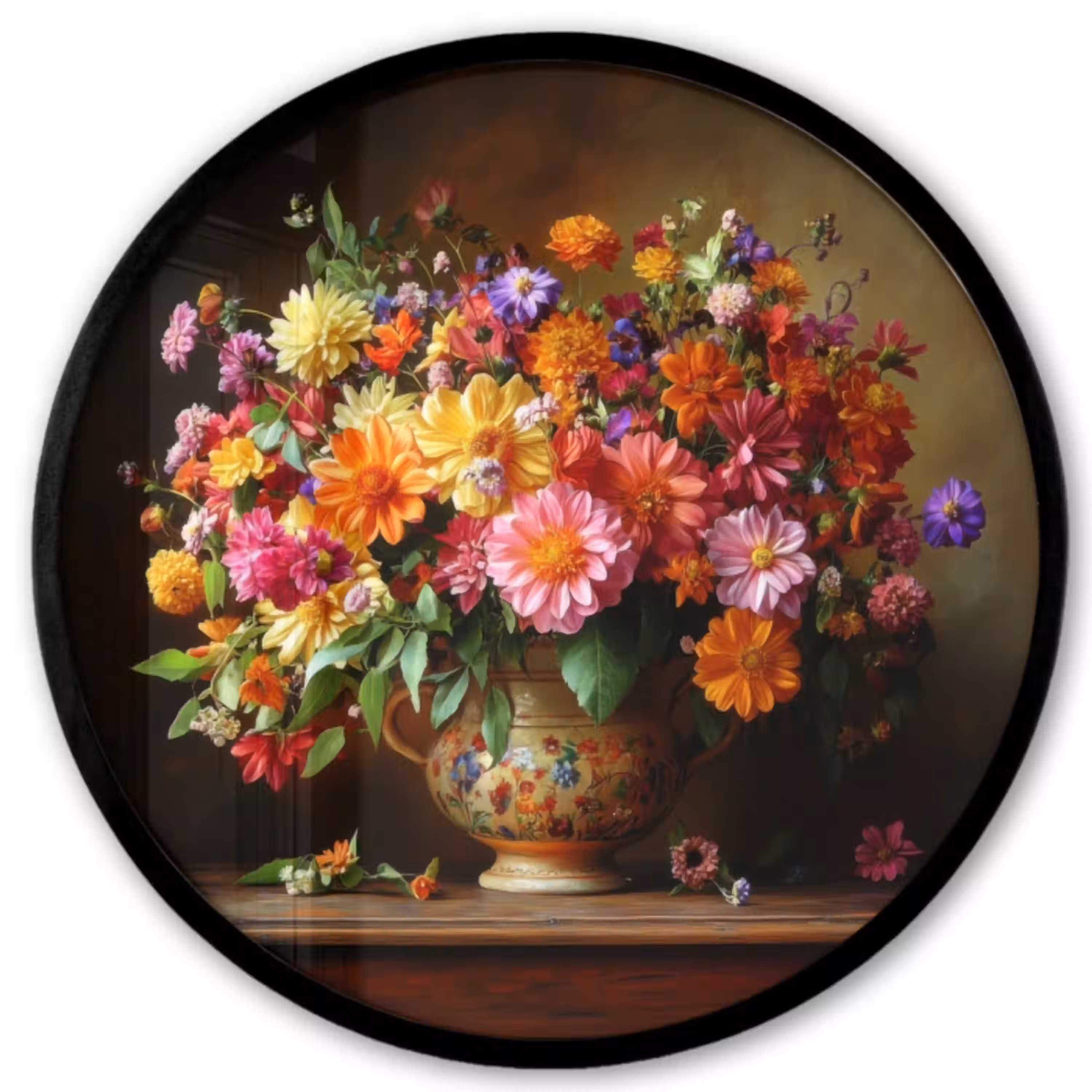 Kleuren - Boeket - Vaas - Hout Fotolijst rond zonder passe partout klein -3d