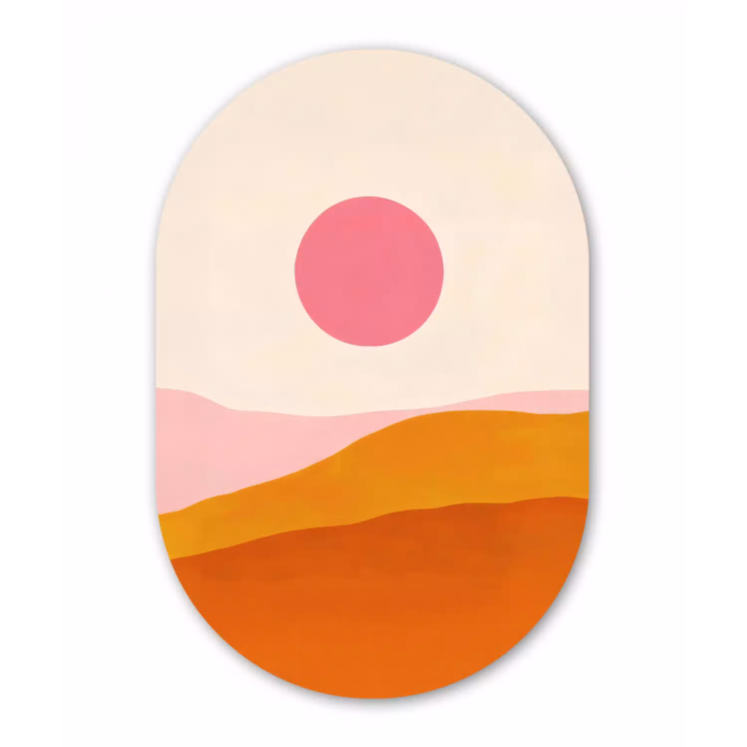 Zon - Heuvels - Abstract - Roze Wandcirkel Ovaal Aluminium middel -3d