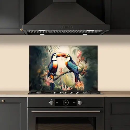 Toekan - Vogels - Bloemen - Natuur - Jungle keuken achterwand spatscherm klein -sfeer1