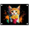 Kat - Eten - Patat - Graffiti - Abstract tuinposter los doek klein -3d