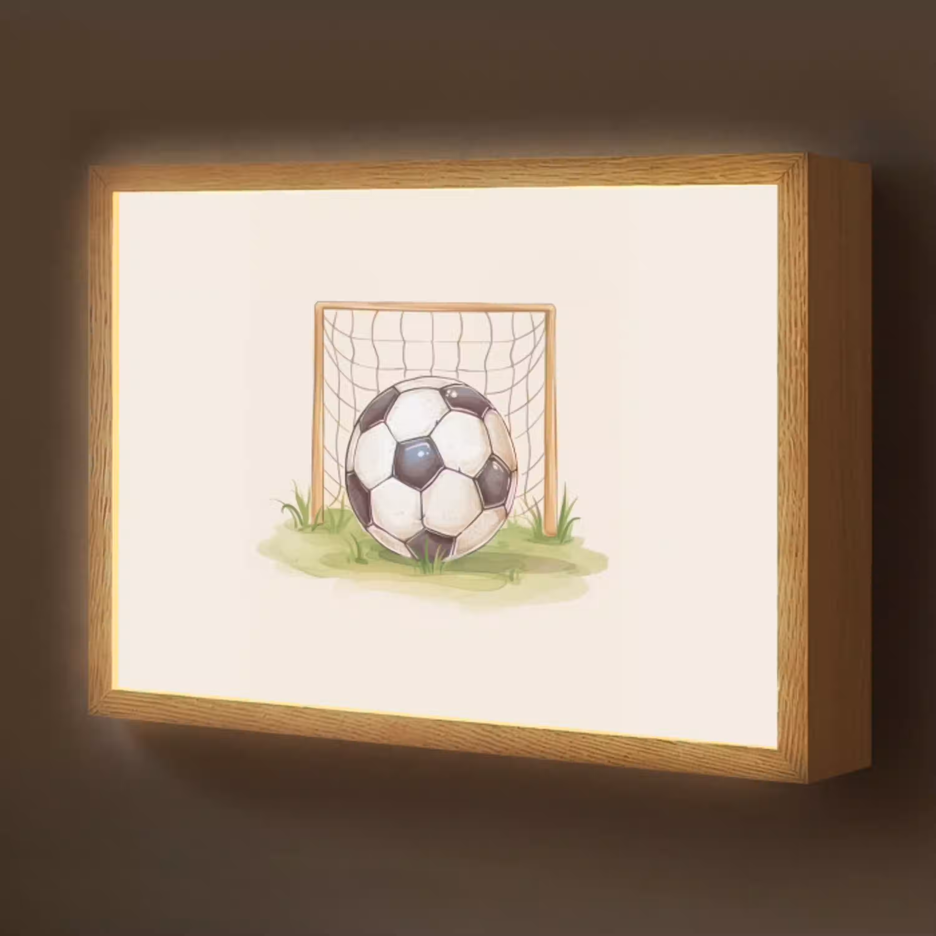Voetbal - Goal - Gras - Beige Light Box met batterij (Wandlamp kind) middel -z3d_website