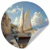 Zeilschip - Huizen - Kade - Zee Wandcirkel behangsticker klein -3d